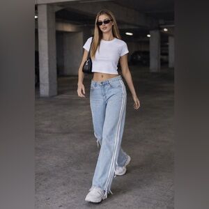 Edikted‎ XS Wide Leg Side Stripe Jeans w/ String Accent | Y2K Core